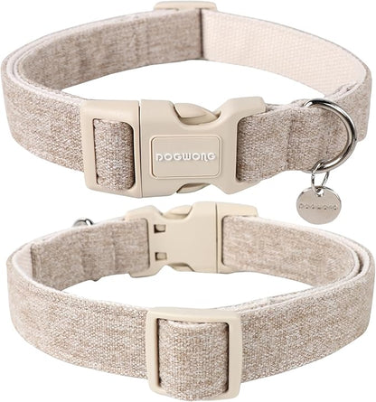 DOGWONG Cotton Hemp Dog Collar, Heavy-Duty Khaki Dog Collar Adjustable Soft - Image 2