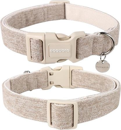 DOGWONG Cotton Hemp Dog Collar, Heavy-Duty Khaki Dog Collar Adjustable Soft - Image 2