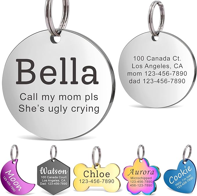Anavia Personalized Pet ID Tags, Stainless Steel Glossy Laser Engraved Dog Cat by Anavia