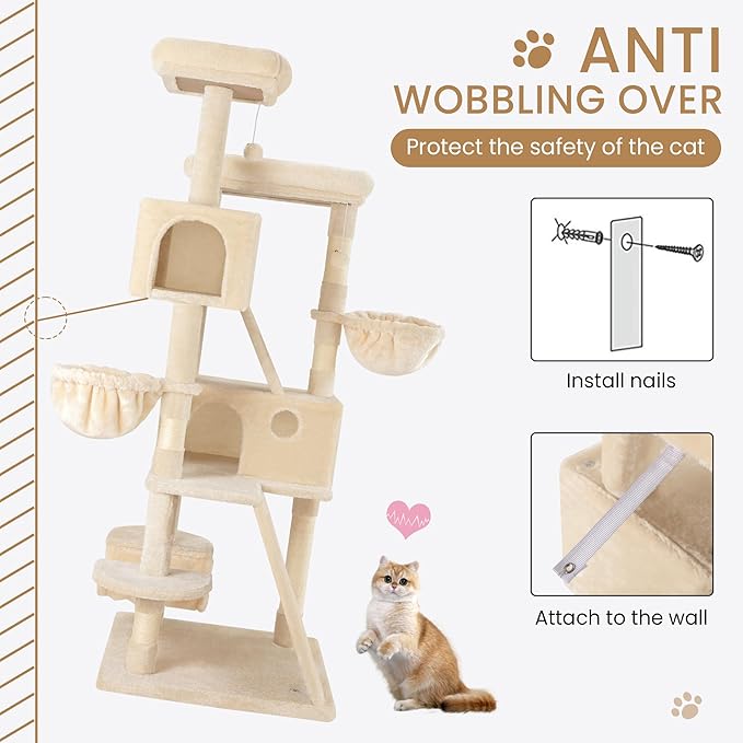 SHA CERLIN 65in Larger Cat Tree Tower Condo - Image 7