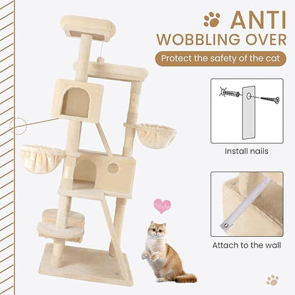 SHA CERLIN 65in Larger Cat Tree Tower Condo - Image 7