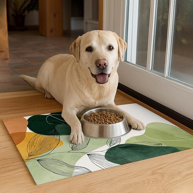 Modern Abstract Leaf Design Pet Feeding Mat 20" x 12" Pet Food Mat Non Slip Mat - Image 4
