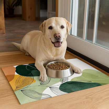 Modern Abstract Leaf Design Pet Feeding Mat 20" x 12" Pet Food Mat Non Slip Mat - Image 4