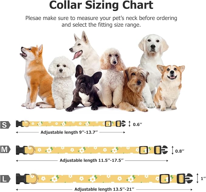 Cotton Handmade Dog Collar Cute and Distinctive Patterns Yellow Flower - Image 3