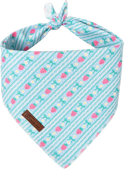 Summer Dog Bandana, UP URARA PUP Strawberry and Bowknot Triangle Bid Scarf by UPURARAPUP