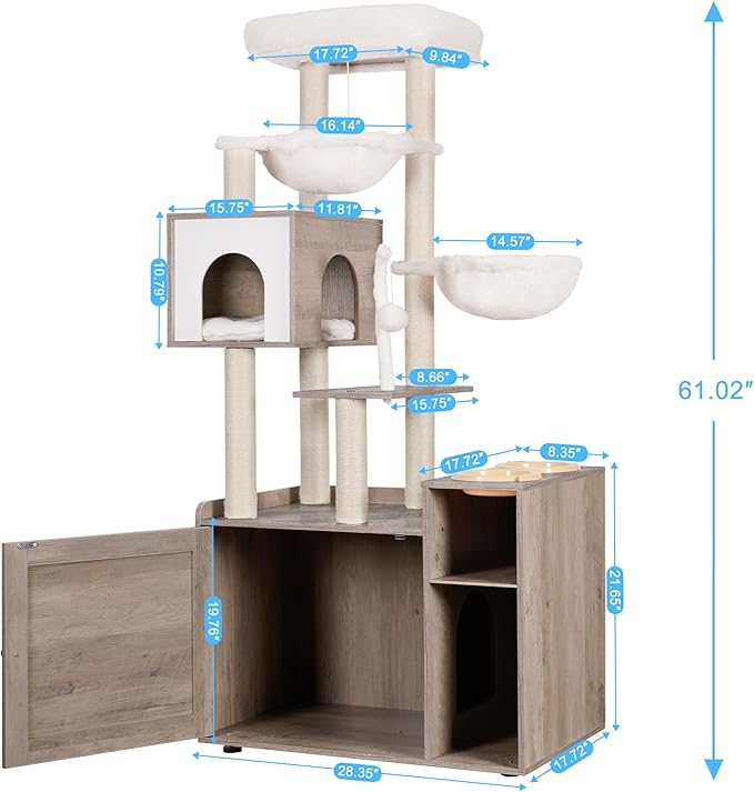 Hey-brother Cat Tree with Litter Box Enclosure, Modern Cat Tower - Image 3