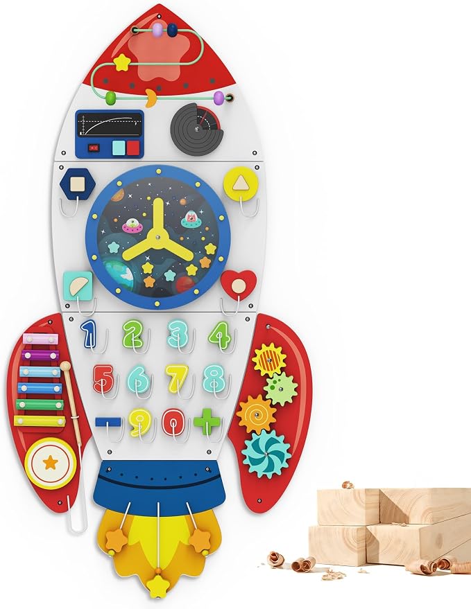 BlueWood Wooden Wall Busy Board Panels, Toddler Learning Activity Center by BlueWood