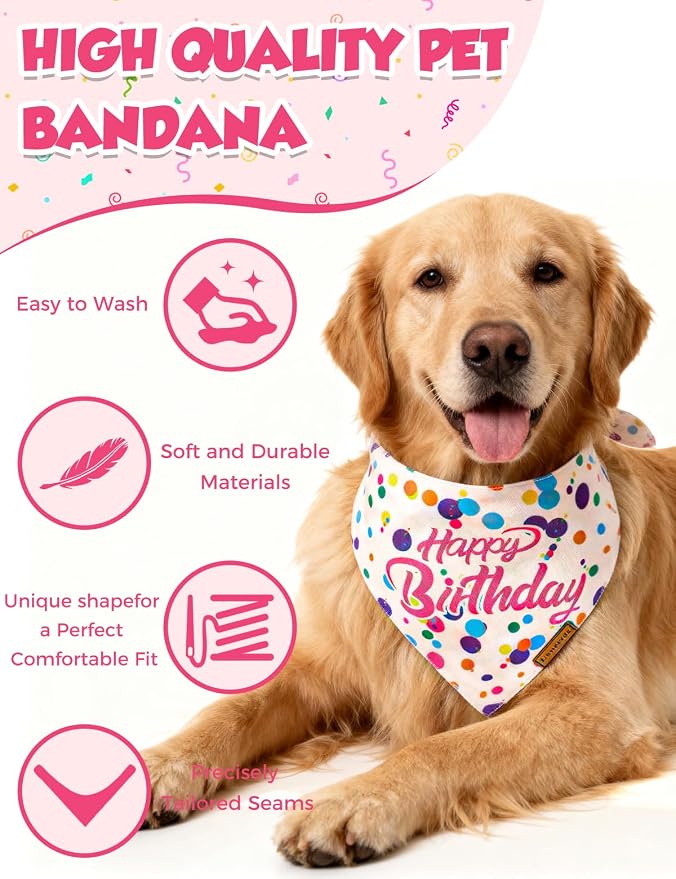 Luxury Double-Layer Dog Birthday Bandana – Handmade, Silk-Soft Polyester - Image 3