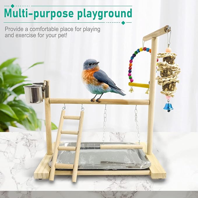 Hamiledyi Bird Playground Parrots Play Stand Natural Wooden Parrot Perch Gym - Image 4