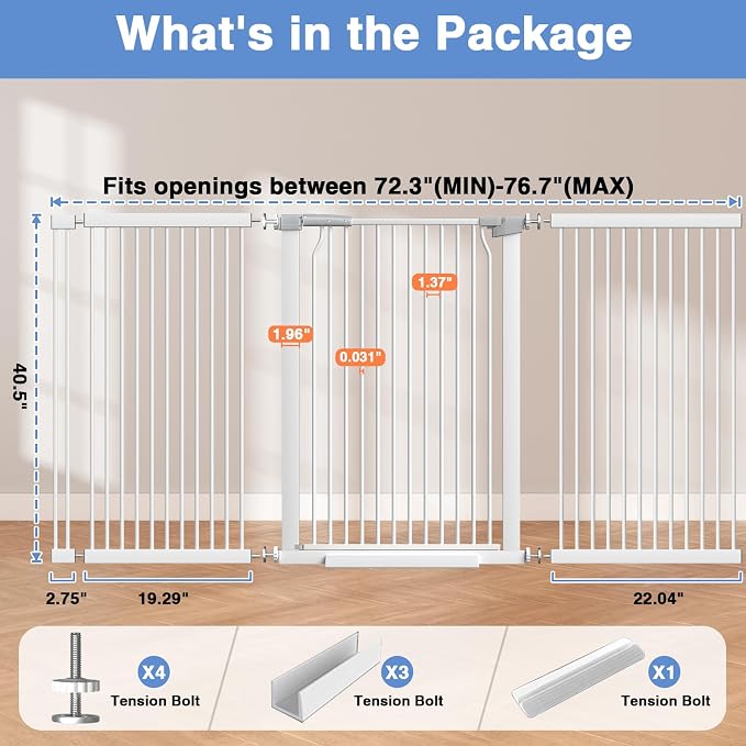 72.2"-76.7" Extra Wide Baby Gate, 40.5" Tall Dog Gate Indoor, Walk Through Pet - Image 9