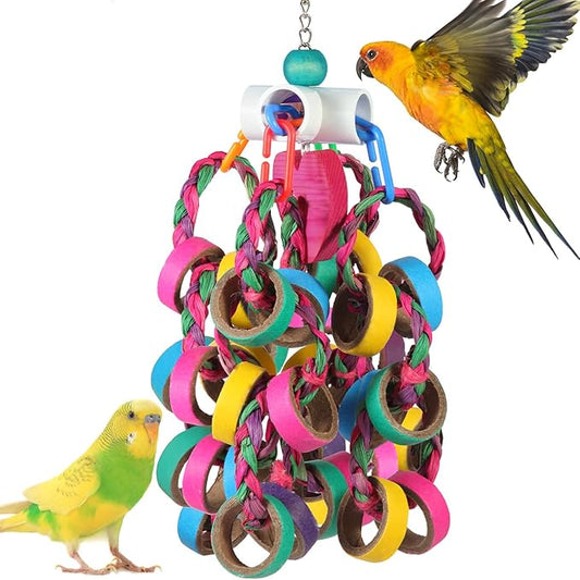 Bird Toys Conure Toys, Bird Parrot Foraging Shredder 24 Pcs Colorful Bagel by lovyoCoCo