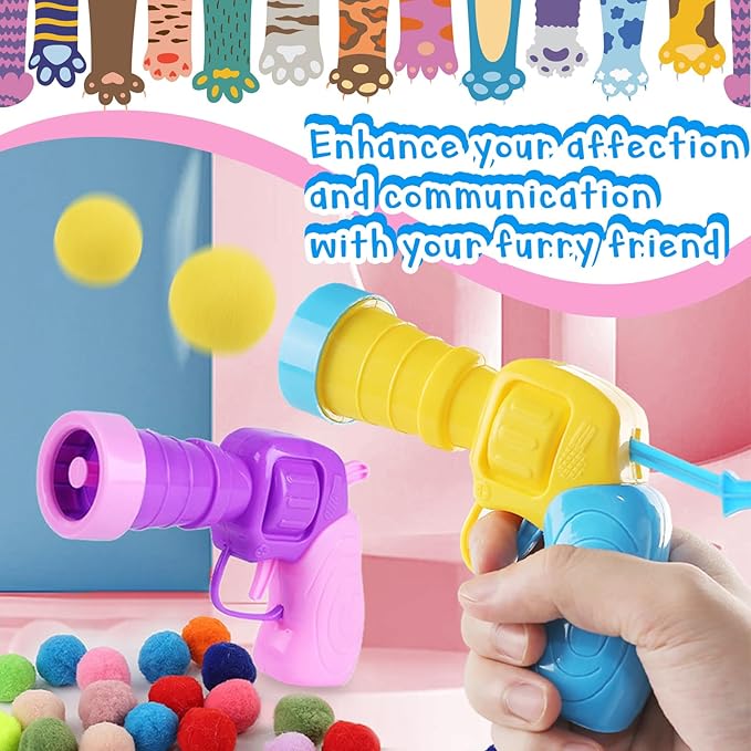 2 Cat Toy Launchers & 100 Cat Pom Pom Balls, Cat Toys Balls Launcher, Launch - Image 3