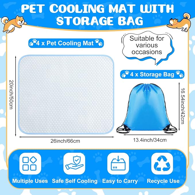 Chunful 4 Pack Pet Cooling Mat 26 x 20 Inches Cooling Pads - Image 2