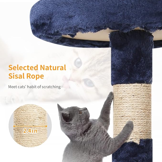 BestPet | 36" Cat Tree Tower | Navy Blue | Sturdy Multi-Level Cat Tree - Image 3