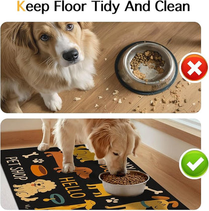 Cute Happy Dog Pattern Design Pet Food Mat 20" x 12" Fun Easy Clean Pet Feeding - Image 8
