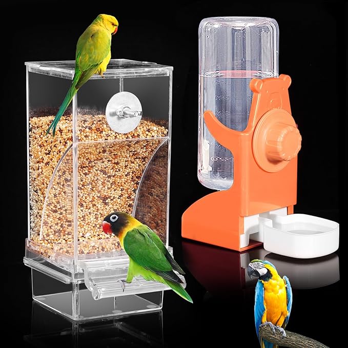No Mess Bird Feeder for Cage, Automatic Drinker for Parakeet, Canary & Budgies by Kenond