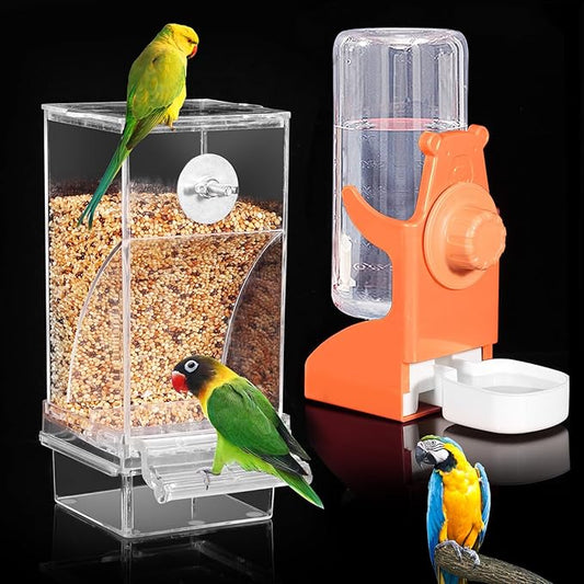 No Mess Bird Feeder for Cage, Automatic Drinker for Parakeet, Canary & Budgies by Kenond