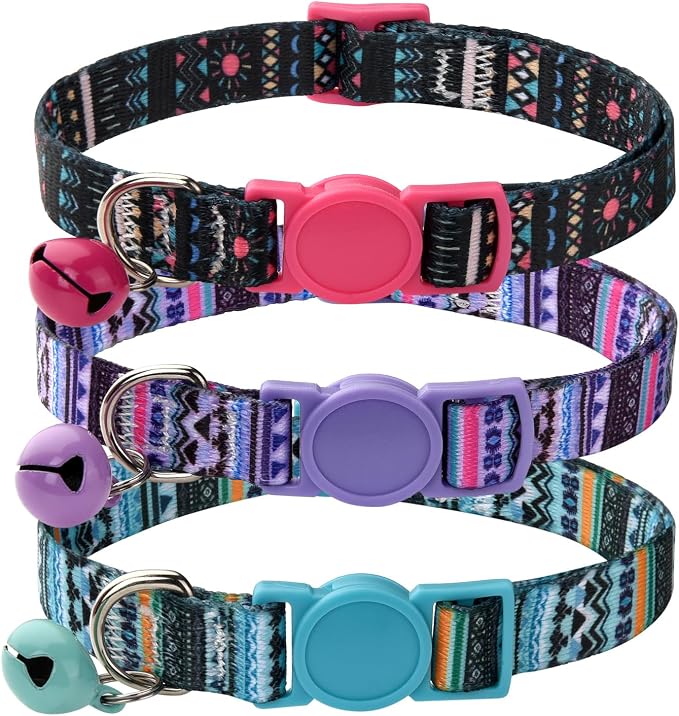 Cat Collar Breakaway with Bells, 3 Pack Girl Boy Pet Cat Collar with Bohemia by MarukoPet