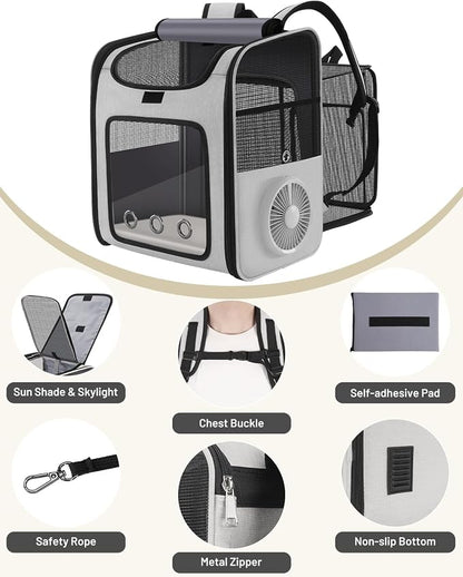 Cat Backpack Carrier with Built-in Cooling Fan & Heating Pad, Expandable Pet - Image 9