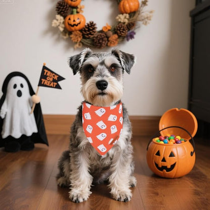 ADOGGYGO Halloween Dog Bandanas 2 Pack, Reversible Pumpkin Ghost Scarf - Image 2