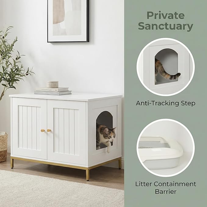 Homhedy Cat Litter Box Enclosure, Cat Washroom Furniture - Image 3