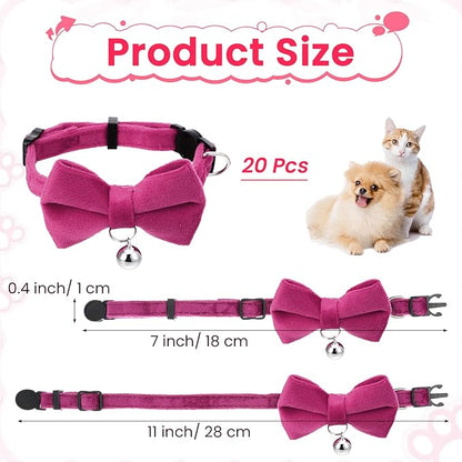 20 Pcs Cat Bowtie Collars with Bell, Solid Colors Kitten Bow Breakaway Cat - Image 2