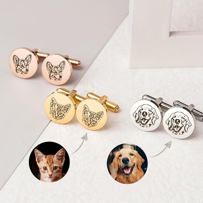 Anavia Pet Portrait & Handwriting Cufflinks Tie Clip Gift Box Set, Personalized - Image 2