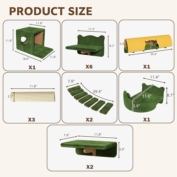 16-in-1 Cat Wall Shelves, Wall Mounted Cats Furniture Set w/Plush Fabric - Image 2