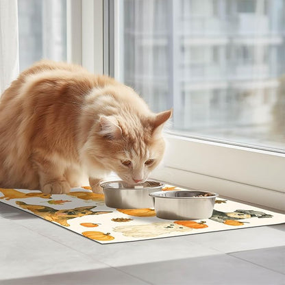 Fall Dog Pet Feeding Mat Autumn Pumpkin Design Food Mat - Image 3