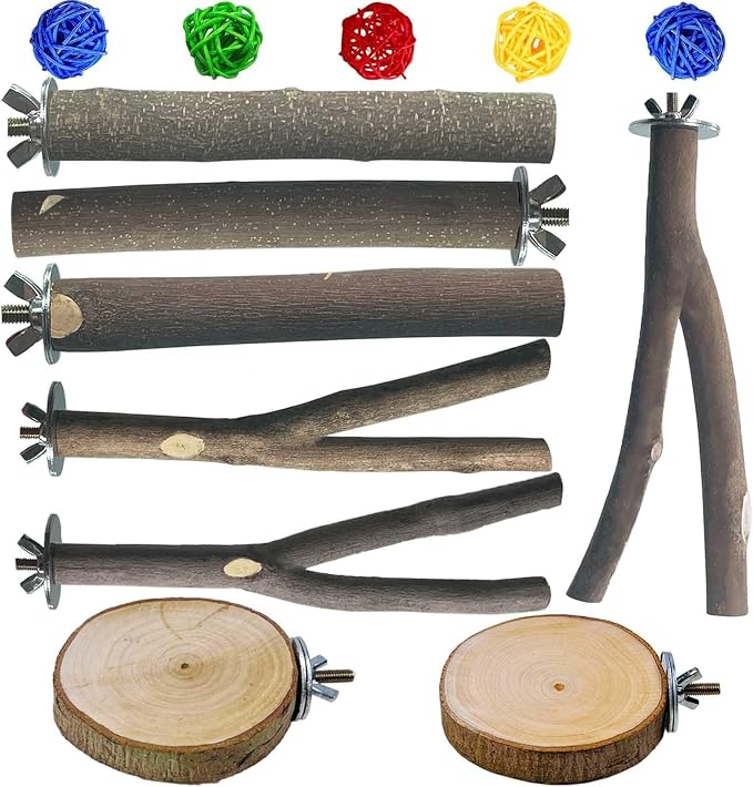 8 PCS Natural Wood Bird Perches Stand by Xxmbbjy