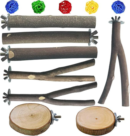 8 PCS Natural Wood Bird Perches Stand by Xxmbbjy