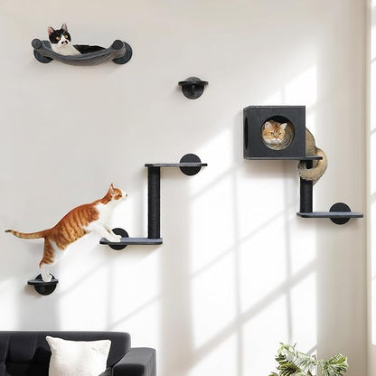 FUKUMARU Cat Wall Shelves, 5-Piece Stable Wooden Wall-Mounted Furniture Set by FUKUMARU