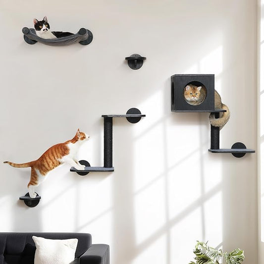 FUKUMARU Cat Wall Shelves, 5-Piece Stable Wooden Wall-Mounted Furniture Set by FUKUMARU