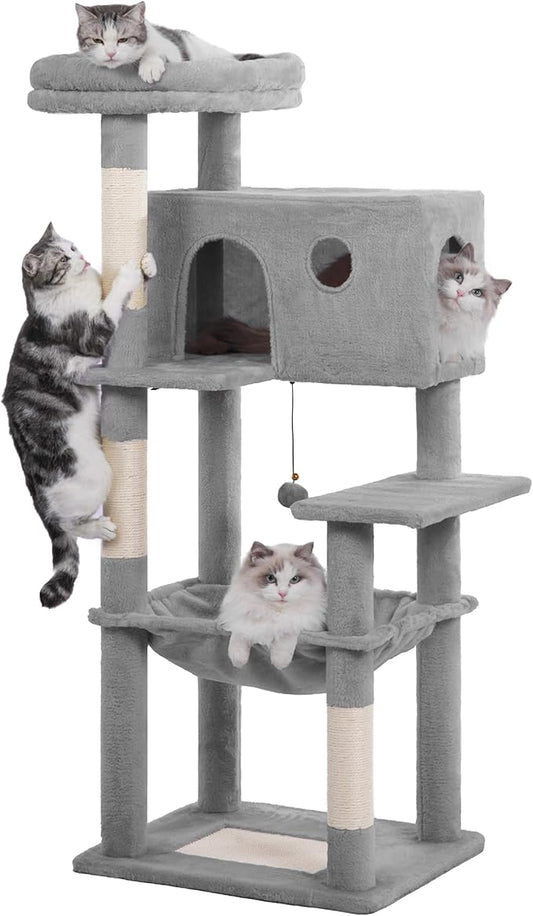 54" Cat Tree with Big Hammock 21x17” XL Cat Tower with Scratching Posts by Pawfessor