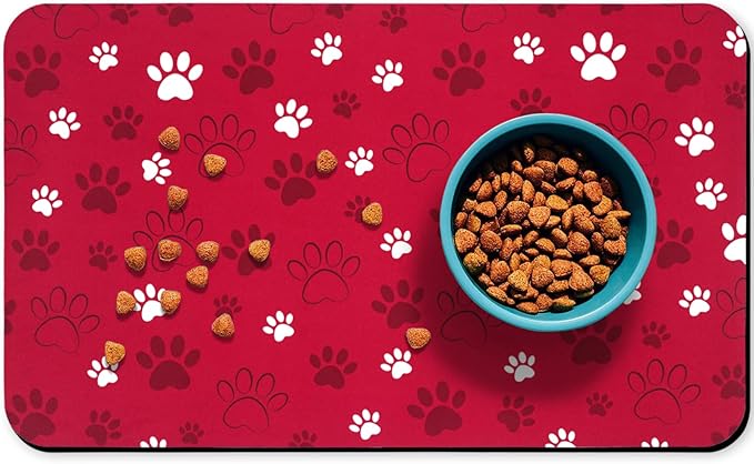 Dog Food Mat, Absorbent Water Bowl Mats Cat Pet Feeding Placemats Red 16 * 24 by Zoeeya