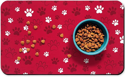 Dog Food Mat, Absorbent Water Bowl Mats Cat Pet Feeding Placemats Red 16 * 24 by Zoeeya