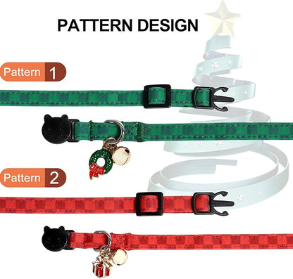 Lionet Paws 2pcs Pack Christmas Cat Collarr, Christmas Red Plaid & Green Plaid - Image 3