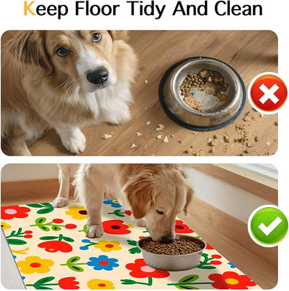 Pet Feeding Mat 24x16 inch Colorful Flower Print Pet Bowl Placemat Non Slip - Image 8