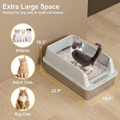 TENTIZON 2 Pack Large Stainless Steel Cat Litter Boxes, Open Top Metal Kitty - Image 5