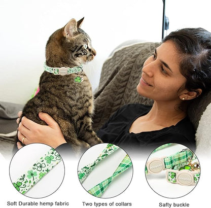 2 Pack St. Patrick's Day Cat Collars, DOGWONG Spring Green Shamrock Cat Collars - Image 2