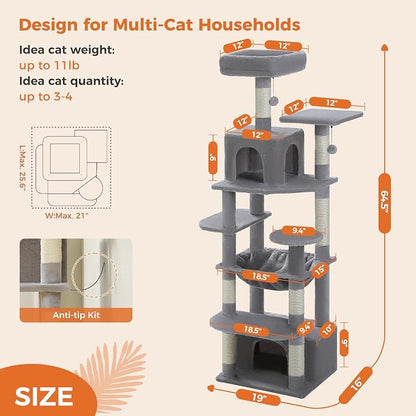 Cat Tree for Indoor Cats, 64.5" Tall Cat Tower - Image 2