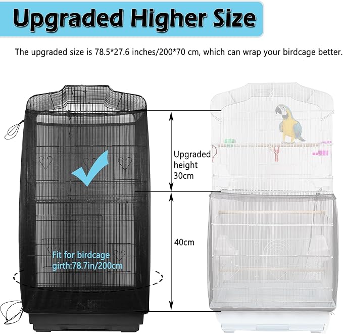ASOCEA Large Bird Cage Seed Cather, Bird Cage Cover Adjustable Soft Airy Skirt - Image 2