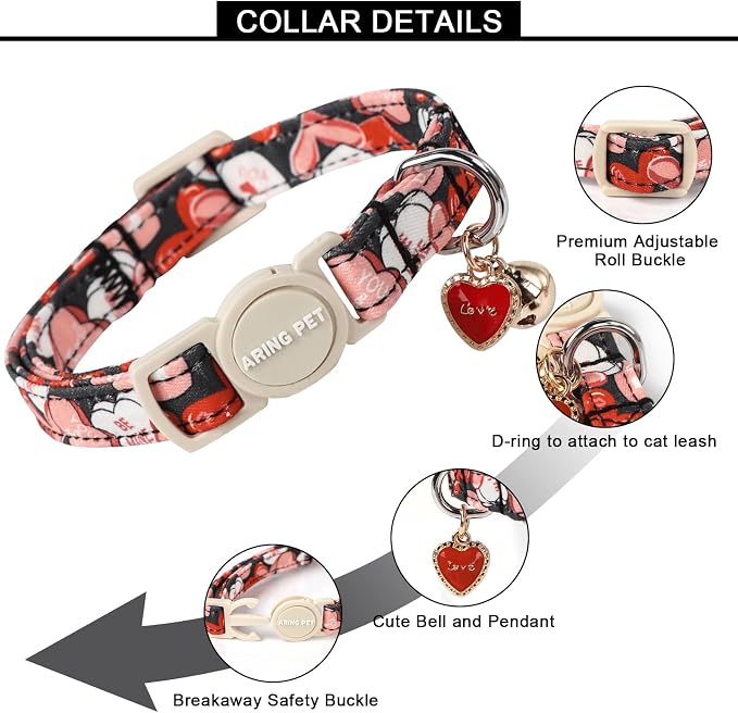 ARING PET 2 Pack Valentine's Day Cat Collars-Cute Heart Cat Collar Breakaway - Image 3