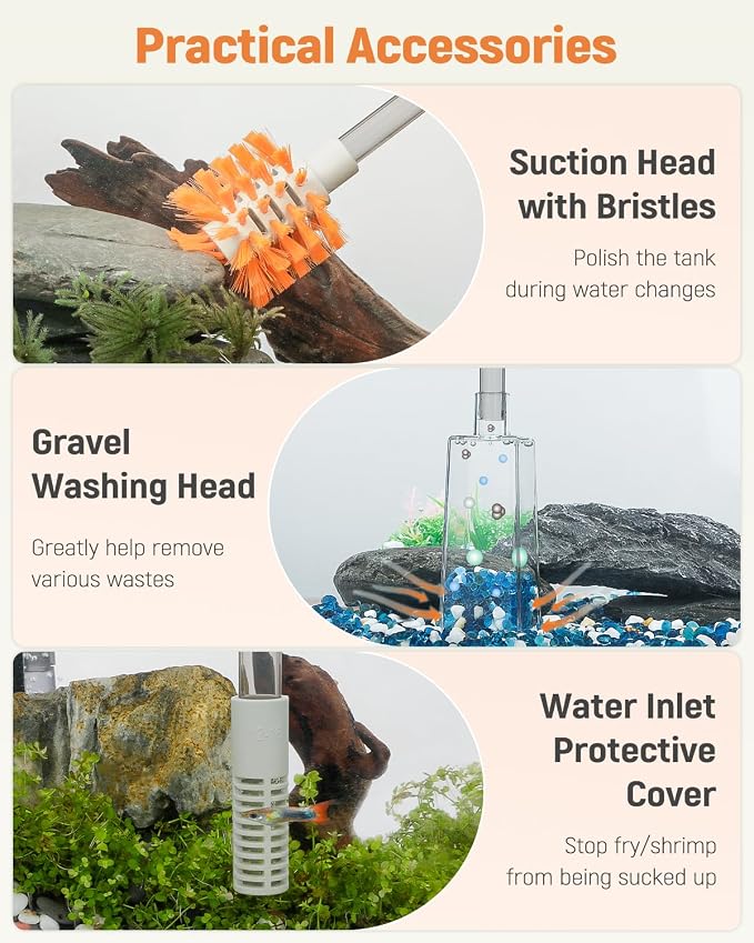 Pawfly 3-in-1 Aquarium Water Changer, Gravel Cleaner & Tank Brush – Fish Tank - Image 3
