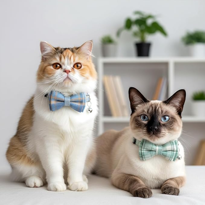 3pcs Bow Tie Cat Collar with Bells, Breakaway Bowtie Plaid Cat Collar, Soft - Image 3