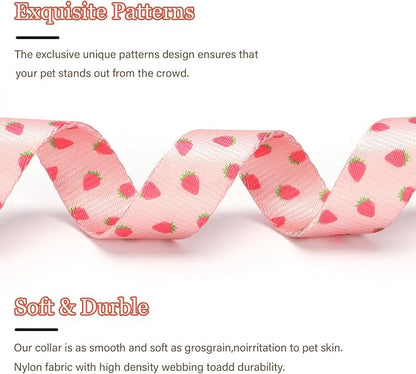 Pink Strawberry Pattern Dog Collar - Image 3