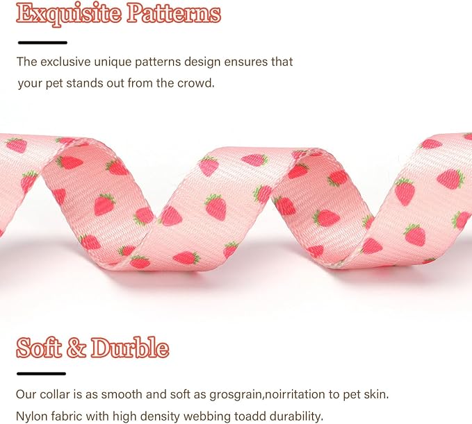 Pink Strawberry Pattern Dog Collar - Image 3