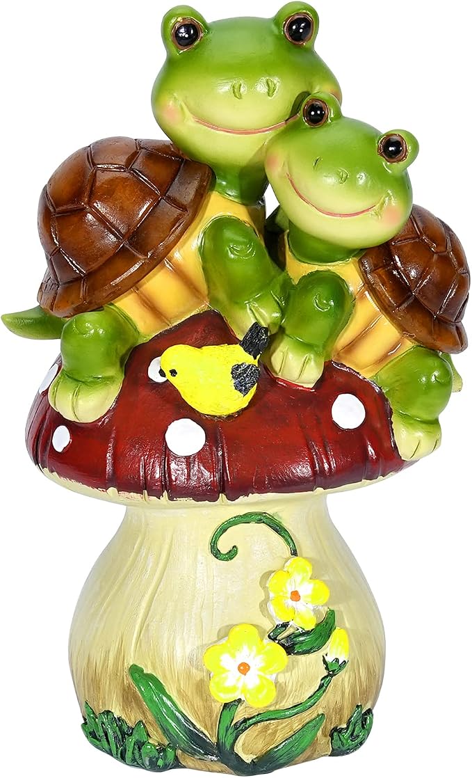 Solar Light Turtle Garden Statue, Turtle on Mushroom Figurine, Lovely Tortoise - Image 7