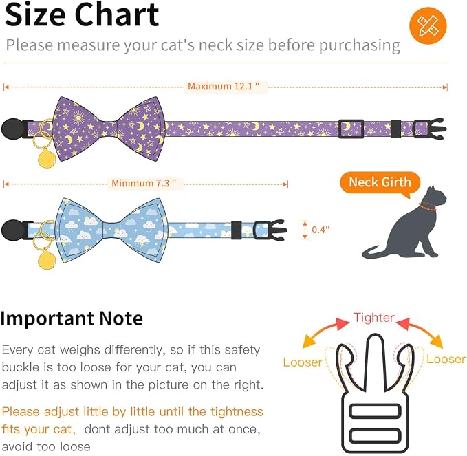 2 Pack Cotton Cat Collar with Bow Tie and Bell - Image 2