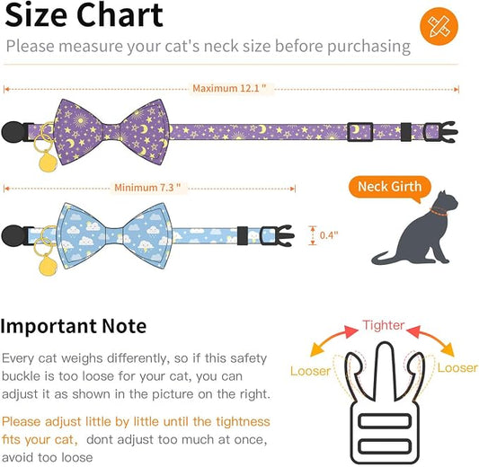 2 Pack Cotton Cat Collar with Bow Tie and Bell - Image 2